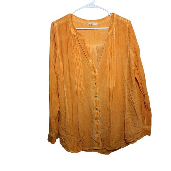 Jane & Delancey Blouse Women's Medium Orange V-Neck 3/4 Sleeve Button Up - Picture 1 of 9